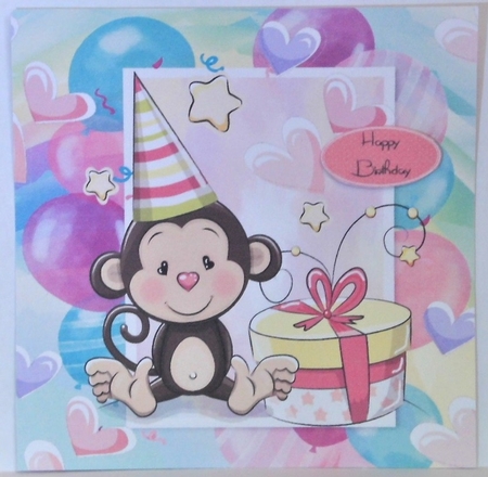 Little Monkey With Presents 8x8 by Hazel Underwood