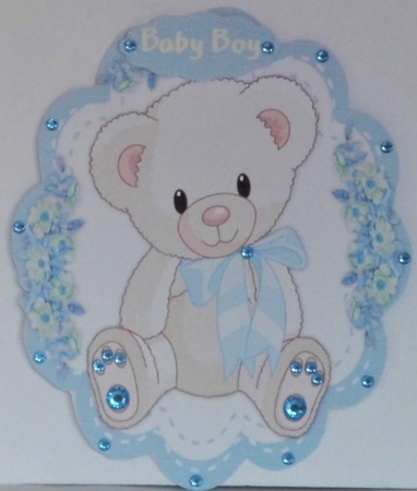 White Teddy with Blue Bow by Hazel Underwood