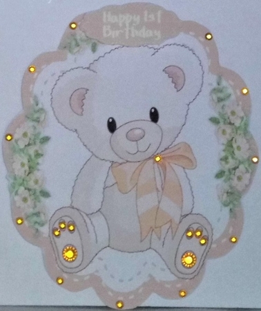 White Teddy with Peach Bow by Hazel Underwood
