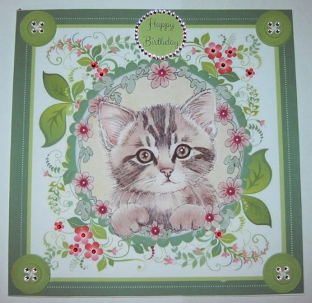 Cute Grey Cat With Flowers 8x8 by Hazel Underwood