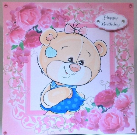 Gorgeous Teddy Bear In Pink Roses 8x8 by Hazel Underwood