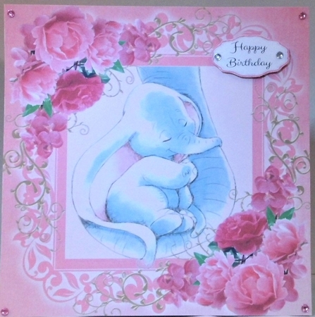 Gorgeous Elephants In Pink Roses 8x8 by Hazel Underwood