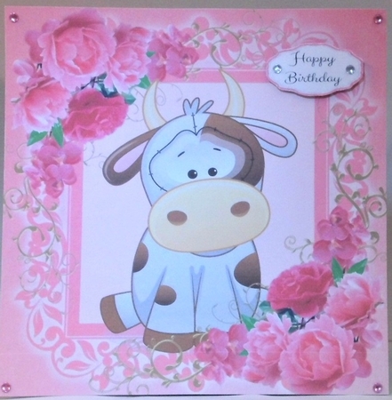 Gorgeous Cow In Pink Roses 8x8 by Hazel Underwood