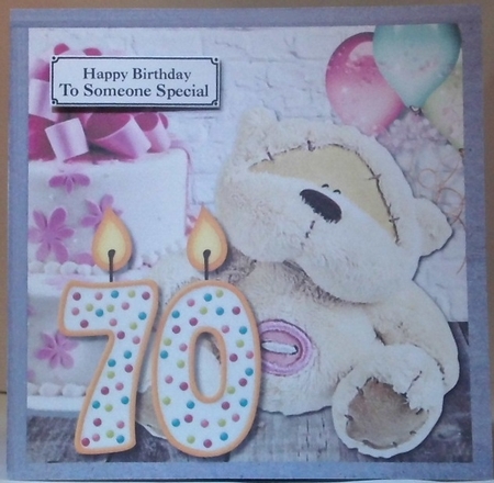 70th birthday bear, cake and balloons by Hazel Underwood