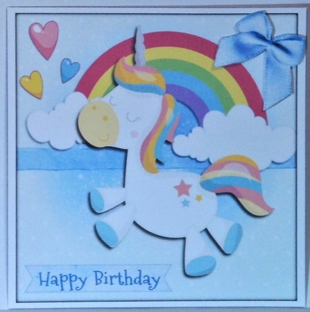 Birthday card -  Happy unicorn and rainbow by Hazel Underwood