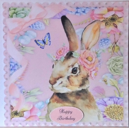 Gorgeous Brown Rabbit With Flowers 8x8 by Hazel Underwood