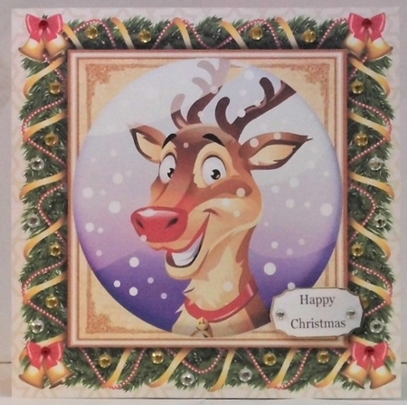 Festive Reindeer In Bauble 8x8 by Hazel Underwood