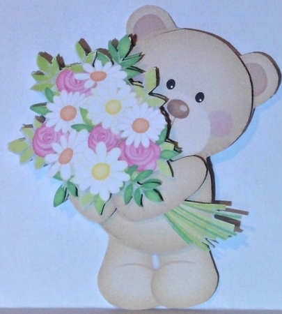 BIG BOUQUET bear decoupage  by Hazel Underwood