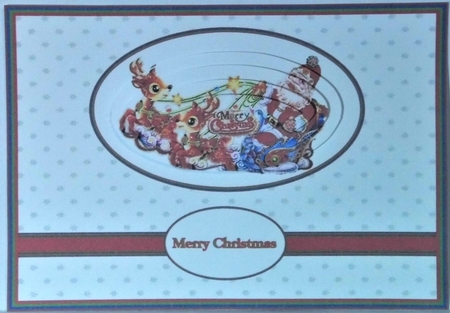 A5 Santas sleigh pyramage card front by Hazel Underwood