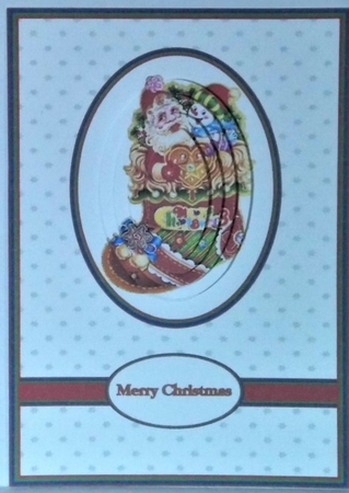 A5 Christmas stocking pyramage card front by Hazel Underwood