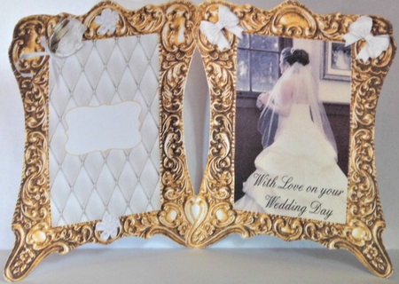 ORNATE SHAPED WEDDING CARD GOLD by Hazel Underwood