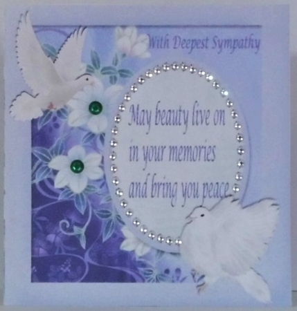 White Doves with lilac flowers with verse  on card front 8x8 (sympathy) by Hazel Underwood