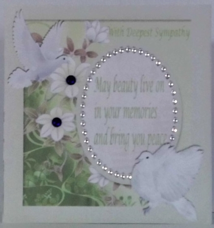 White Doves with green flowers with verse  on card front 8x8 (sympathy) by Hazel Underwood