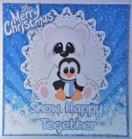 Snow Happy Together, cute polar bear & penguin 8x8 (blue) by Hazel Underwood