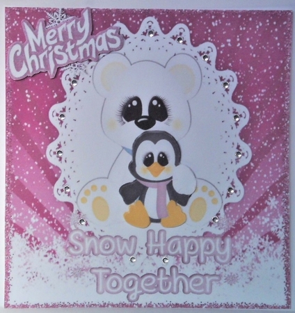 Snow Happy Together, cute polar bear & penguin 8x8 (pink) by Hazel Underwood