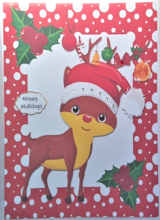 Cute Rudey with holly in snow frame A4 by Hazel Underwood