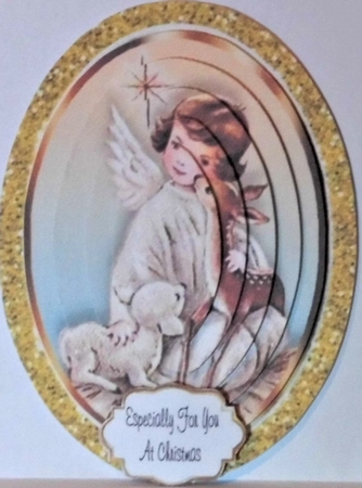 Oval pyramids in glitter frame of a sweet angel & deer by Hazel Underwood