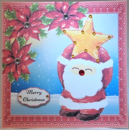 Gorgeous Santa With Star With Red Poinsettias 8x8 by Hazel Underwood