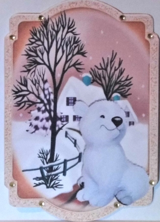 Cute little polar bear with snow scene brown bracket Card front/insert by Hazel Underwood