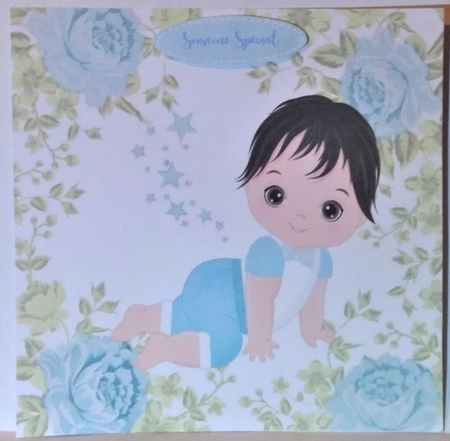 Crawling baby boy in turq rose frame 8x8 by Hazel Underwood