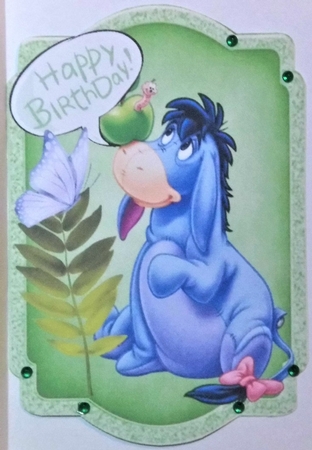 Lovely Eeyore with butterfly bracket card with insert by Hazel Underwood