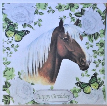 Pretty palomino Horse with silver roses & butterflies 8x8 by Hazel Underwood