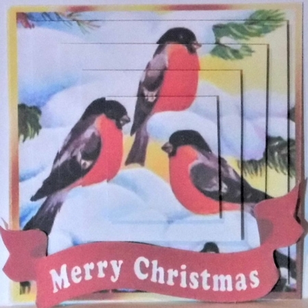 Lovely winter birds playing in the snow square pyramids by Hazel Underwood