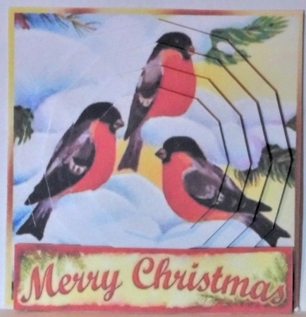 Lovely winter birds playing in the snow shaped circle pyramids by Hazel Underwood