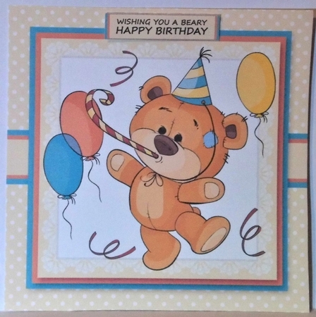 Cute Teddy Bear Birthday Topper Plus Gift Tag by Hazel Underwood