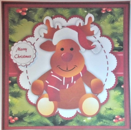 Gorgeous Christmas Reindeer With Santa Hat 8x8 by Hazel Underwood