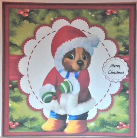Gorgeous Christmas Bear In Santa Hat 8x8 by Hazel Underwood