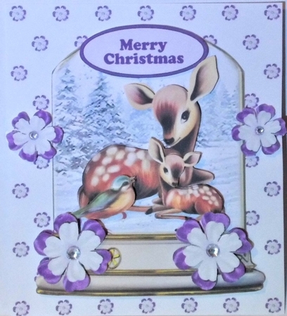 Cute baby deer with mum in snow globe with tree 8x8 Mini Kit (purple) by Hazel Underwood