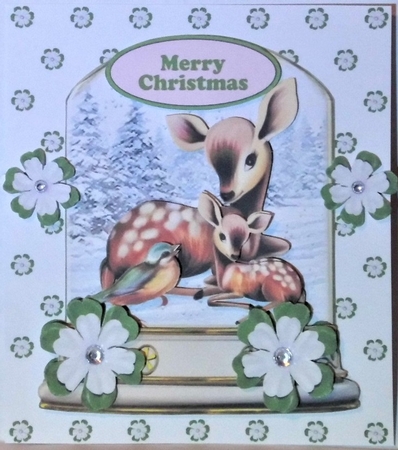 Cute baby deer with mum in snow globe with tree 8x8 Mini Kit (green) by Hazel Underwood