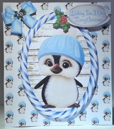 Cute penguin in bobble hat  backing paper by Hazel Underwood