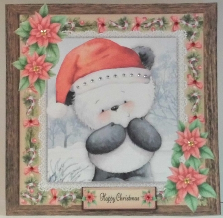 Gorgeous Festive Panda With Red Flowers 8x8 by Hazel Underwood