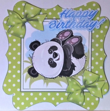 cute playful panda in lime green polkadot frame by Hazel Underwood