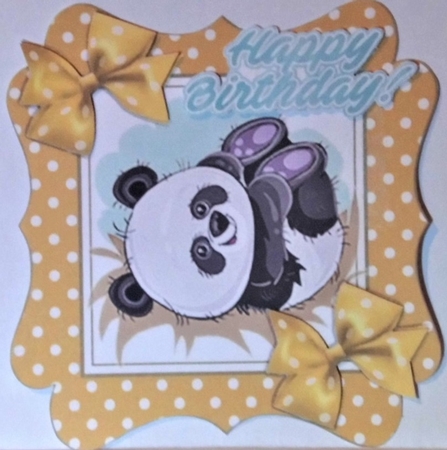 cute playful panda in gold polkadot frame by Hazel Underwood