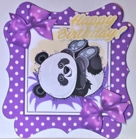 cute playful panda in purple polkadot frame by Hazel Underwood