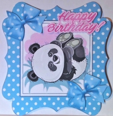cute playful panda in turq polkadot frame by Hazel Underwood