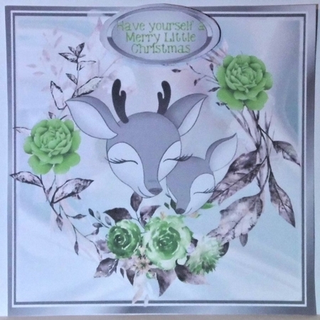 pretty deers with roses & green bow 8x8 by Hazel Underwood