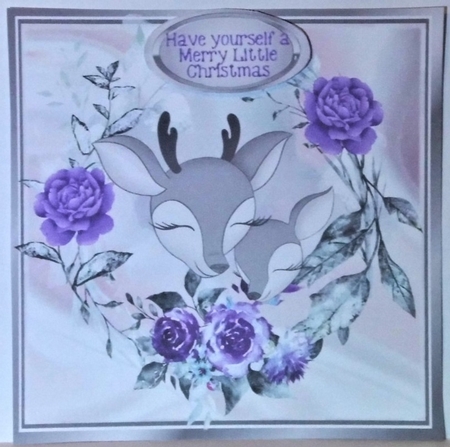 pretty deers with purple roses 8x8 by Hazel Underwood