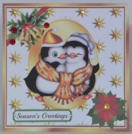 Cuddle up gold penguins in gold star 8x8 frame by Hazel Underwood
