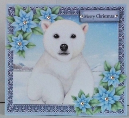 Gorgeous Polar Bear With Blue Flowers 6x6  by Hazel Underwood