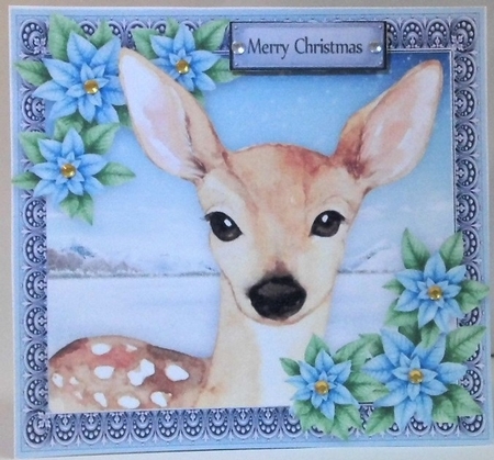 Gorgeous Reindeer With Blue Flowers 6x6  by Hazel Underwood