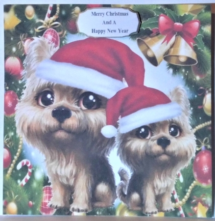 Cute Brown Terriers In Santa Hats 8x8 Mini Kit by Hazel Underwood