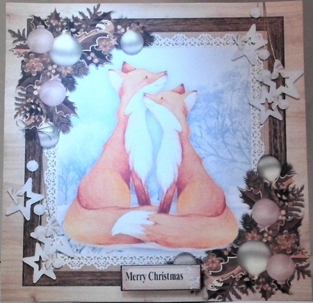 Gorgeous Foxes In Wooden Frame 8x8 by Hazel Underwood