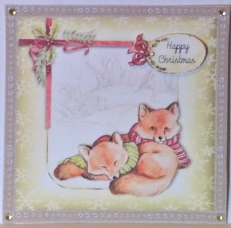 6 x 6 ins (300dpi) Fox Christmas Card Topper & Decoupage by Hazel Underwood