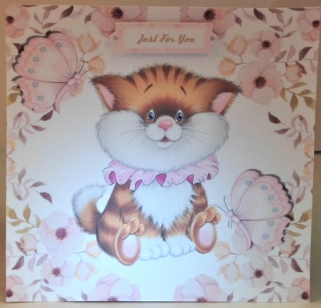  sweet little kitten with butterflies in pink flower frame 8x8 by Hazel Underwood