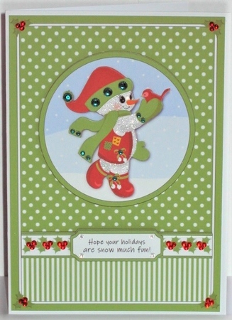 Cute little snowman and his birdie friend by Hazel Underwood