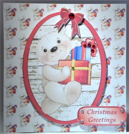 teddy backing paper carrying presents by Hazel Underwood